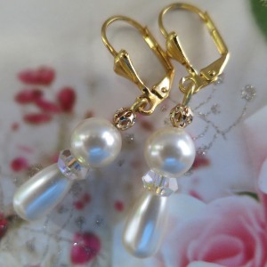 Auskari ar SWAROVSKI pērlem un SWAROVSKI kristāliem "Northern Lights", zelta pārklājums